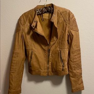 Tan distressed leather jacket